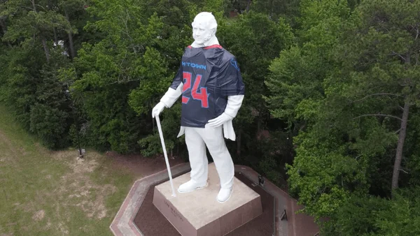 Sam Houston Statue Dons Houston Texans Jersey in Celebration of New NFL Look
