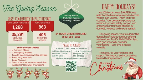 SAAFE House Reflects on 2024 Impact, Invites Community Support This Holiday Season