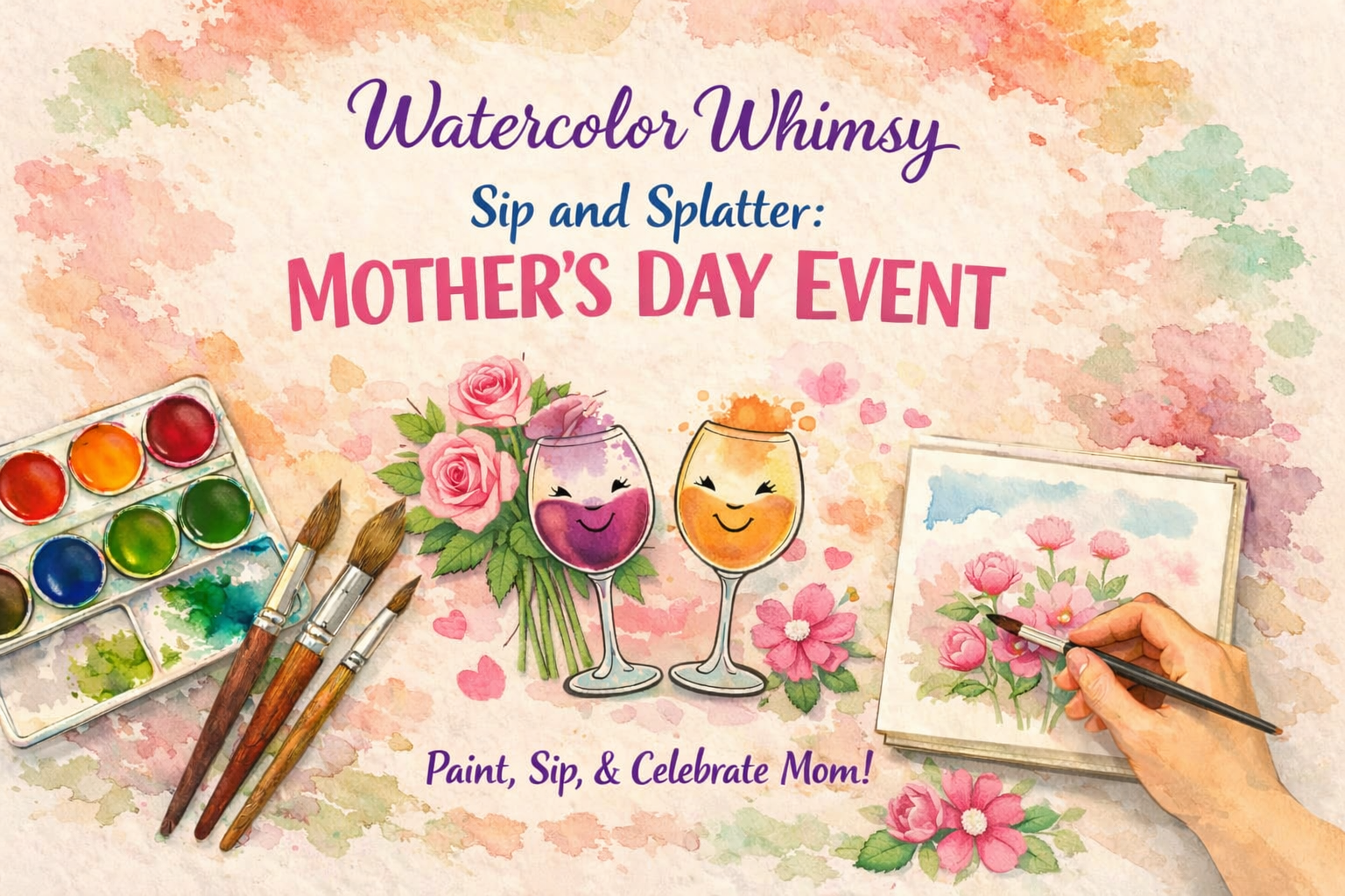 Watercolor Whimsy Sip and Splatter - Mother's Day Event